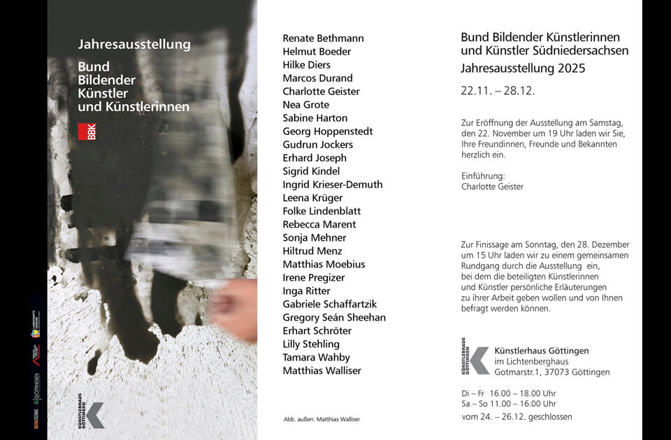 Abfotografie eines Flyers der die Jahresausstellung des BBK im Künstlerhaus ankündigt. Unter den Aussteller*innen ist auch Sonja Mehner dabei.