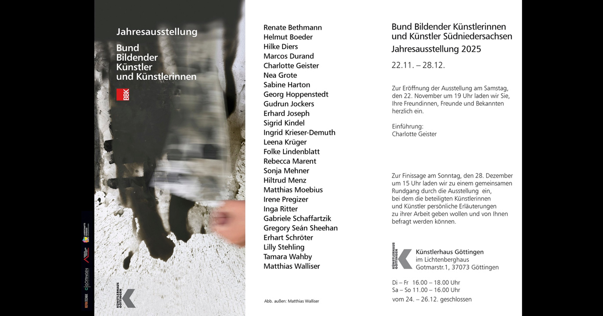 Abfotografie eines Flyers der die Jahresausstellung des BBK im Künstlerhaus ankündigt. Unter den Aussteller*innen ist auch Sonja Mehner dabei.