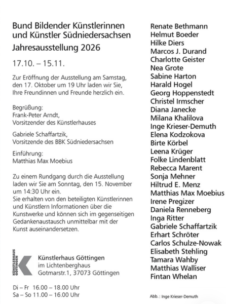 Einladungstext zur Ausstellung BBK 2026 Gruppenausstellung im Künstlerhaus